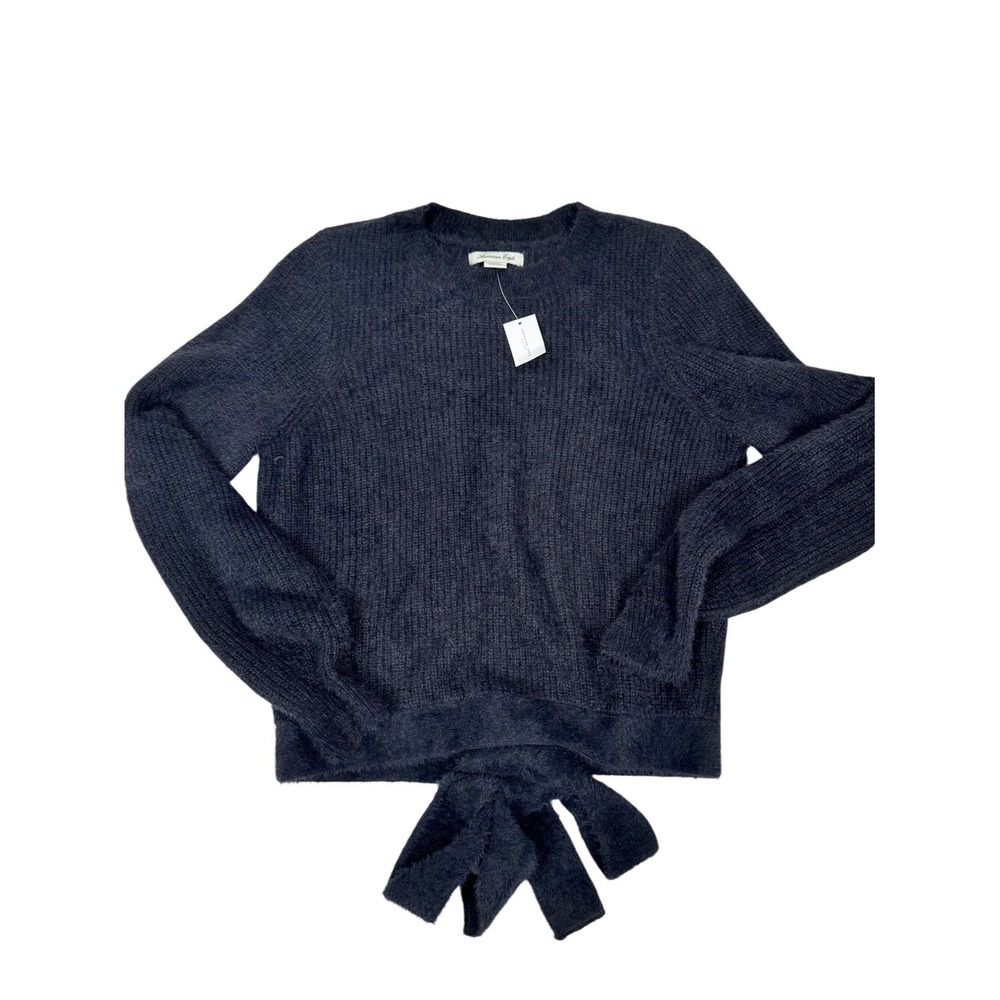 American‎ Eagle Soft Fuzzy Open Tie Back Sweater Navy Blue NWT Small